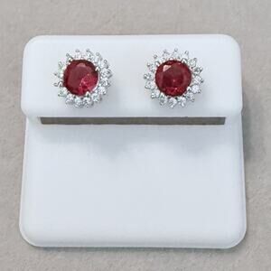 Beautiful Red Moissanite Halo Pushback Earrings 925 Sterling Silver Brand New